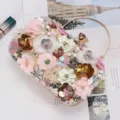 Handmade floral sequin evening clutch bag with metal handle for wedding banquet and party use. - Gold