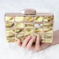 Acrylic evening clutch bag, marbled green geometric hardcase handbag for party wedding. - Amber Yellow