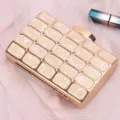 Elegant acrylic evening clutch bag with gold metal frame geometric grid design for party women. - Champagne