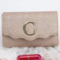 Glitter evening bag with metallic C letter clasp, sparkling clutch purse for party prom dress. - Champagne