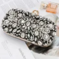 Vintage rhinestone evening clutch bag with pearl clasp and sparkling crystals for women party. - Black