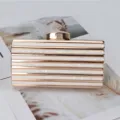 Gold Striped Acrylic Evening Clutch Bag, Elegant Metal Clasp Women Party Handbag Variant - Off White