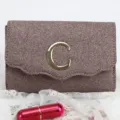 Glitter evening bag featuring a gold tone C letter clasp, elegant party clutch for women. - Light Brown