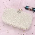 Elegant white pearl evening clutch bag variant, exquisite beaded mini bag for wedding party. - Beige