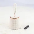 Elegant pearl bucket bag for women, chic beaded handbag with metal kiss-lock closure. - Premium Edition White