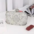 Elegant rhinestone beaded evening clutch bag for women, sparkling floral design party purse. - Silver