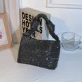 Sparkling rhinestone evening bag chic hobo handbag glamorous knotted handle shoulder bag - Black