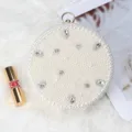 Round pearl evening clutch bag with rhinestones and metal ring handle for women party wedding. - Round Pearl Bag / 16x16x6cm