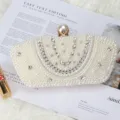 Pearl evening clutch bag for women, elegant beaded wedding party purse with chain. - Pearl Clutch / 22x11x4.5cm
