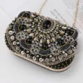 Black vintage rhinestone evening clutch bag with gold chain for women party dress - Square Style