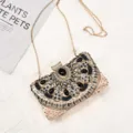 Beaded evening clutch bag for women, luxury rhinestone metallic chain shoulder handbag. - Gold