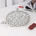Luxury crystal evening clutch bag for women, handmade rhinestone oval wedding bridal hand bag. - Silver