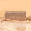 Elegant sparkly rhinestone evening clutch bag with chain strap for women party banquet. - Champagne