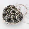 Vintage rhinestone heart evening clutch bag black luxury crystal beaded purse with gold handle - Heart Style