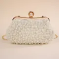 Elegant pearl evening clutch bag with gold chain and clasp, perfect for formal dresses and parties. - 22.5*4*13 / Beige