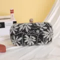 Black beaded evening clutch bag with handmade crystal rhinestones for luxury bridal weddings. - Black