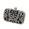Exquisite black satin evening clutch bag with crystal bead embroidery and pearl clasp. - 19*5*12cm / Black