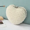Heart-shaped pearl clutch bag, elegant beaded evening bag for wedding, party and prom. - Beige