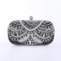 Elegant black beaded evening clutch bag with faux pearls and rhinestones for women parties. - Black