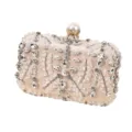 Elegant beaded evening clutch bag with sparkling rhinestones and pearl clasp for women parties - 19*5*12cm / Gold