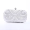 White pearl beaded evening clutch bag for women luxury wedding party crystal purse - Silver
