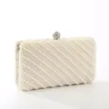 Pearl Clutch Bag Evening Beaded Purse Rhinestone Clasp Bridal Wedding Handbag - Beige