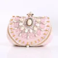 Elegante rosa handgemachte perlenbestickte Abendtasche mit Acryl-Strasssteinen und Perlen. - 18.5x6x12 cm / Rosa