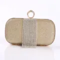 Gold glitter evening clutch bag with ring top and rhinestone tassel fringe for women party dress - 19.5*6*10 cm / Gold