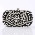 Elegant black crystal rhinestone evening clutch bag with pearl beaded embroidery for women dress. - Black