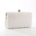 Elegant white pearl beaded clutch bag for women evening party wedding prom handbag - White