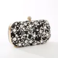 Elegant black evening clutch bag with sparkling crystals and faux pearls for women party wedding. - 19*5*10cm / Black