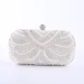 Elegant beaded evening clutch bag, pearl and rhinestone embellished silver bridal party purse. - Apricot
