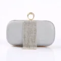 Silver glitter evening clutch bag with crystal ring top and rhinestone tassel, stylish purse. - 19.5*6*10 cm / Silver