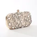 Sparkling rhinestone evening clutch bag with crystal clasp, elegant champagne satin party purse. - 19*5*10cm / Apricot