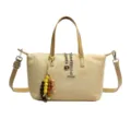 Modische Damen Umhängetasche mit schickem Perlenanhänger und eleganter Metallkette. - Beige (Mit Anhänger)