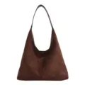 Sac porté épaule hobo en daim marron pour femme, grand sac rétro souple et chic. - Marron