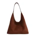 Sac bandoulière hobo en daim marron, fourre-tout souple minimaliste pour style quotidien. - Marron