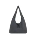 Large capacity grey slouchy hobo shoulder bag casual minimalist everyday tote purse. - Gray