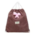 Sac a dos cordon de serrage a pois marron avec joli nœud rose et bretelles blanches - Avec Pendentif / Marron