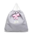 Sac à dos cordon pois gris avec joli pendentif nœud rose, cartable décontracté pour femme - Gris