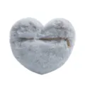 Grey heart-shaped plush crossbody bag, soft fuzzy faux fur shoulder handbag with gold zipper. - Light Gray