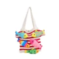 Joli sac cabas rayé en toile avec poissons colorés 3D, sac fourre-tout tendance pour plage et loisirs. - Rouge