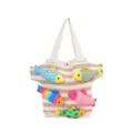 Sac cabas rayé en tricot avec de jolies décorations de poissons en peluche, sac de plage. - Kaki
