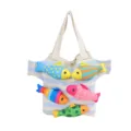 Sac à bandoulière en tricot rayé de style coréen avec poissons 3D colorés, fourre-tout de plage. - Bleu