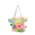 Sac cabas en tricot a rayures jaunes et blanches avec adorables peluches de poissons pour plage. - Curcuma