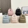 Casual leather backpack for women, Korean style school bookbag, large capacity daily travel bag. - Black