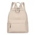 Beige quilted leather backpack for women, casual daily school bookbag with pocket. - Beige