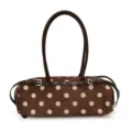 Brown Polka Dot Shoulder Bag Casual Daily Faux Suede Bag Chic Tote Handbag for Women Style - L / Coffee