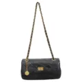 Women black quilted chain shoulder bag fashion classy flap purse casual commuter handbag - Black