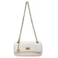 White Quilted Chain Shoulder Bag Elegant Women Crossbody Handbag Gold Turn-Lock Clutch - Off White